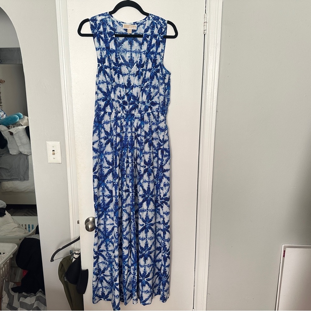 Michael Kors Blue and White Patterned Maxi Dress